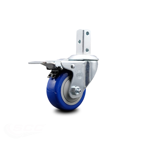 3 Inch Blue Poly Wheel Swivel 7/8 Inch Square Stem Caster with Total Lock Brake